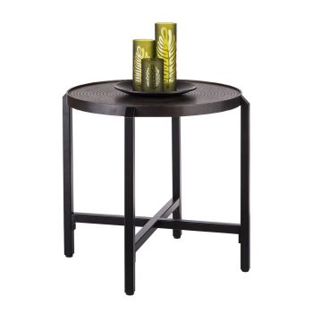 Small Round Iron Black Side Table with Copper Finish Top