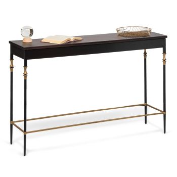 Gold Black Wooden Slim Hallway Console Table with Finial Legs