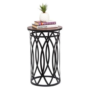 Black Round Iron Side Table with Cross Legs and Copper Finish Top