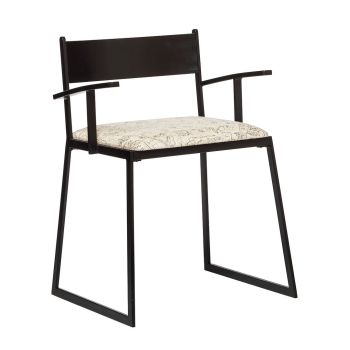 Black Metal Dining Chairs with Upholstered Seat - Set of 2