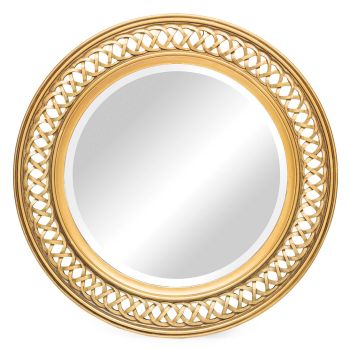 Decorative Wooden Round Wall Mirror in Rustic Gold Finish