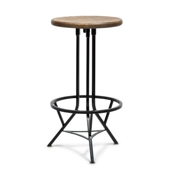 Industrial Wooden Iron Swivel Bar Stool - Black Rustic