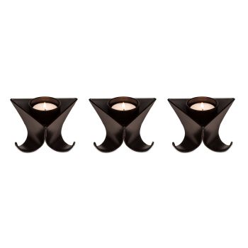 Small Decorative Black Metal Tea Light Candle Holders in Set of 3