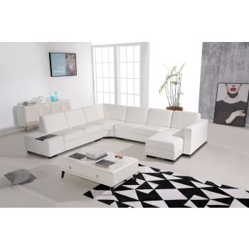 Lounge Set Luxurious 6 Seater Bonded Leather Corner Sofa Living Room Couch in White with Chaise