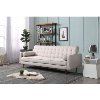 Sofa Bed 3 Seater Button Tufted Lounge Set for Living Room Couch in Fabric Beige Colour