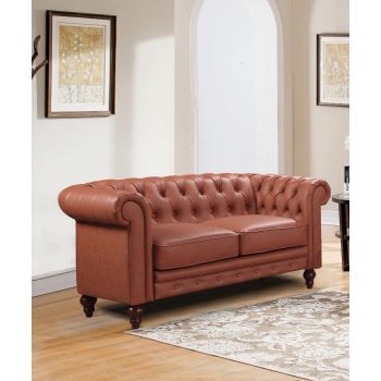 2 Seater Brown Sofa Lounge Chesterfireld Style Button Tufted in Faux Leather