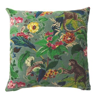 Mid green velvet monkey design cushion 45x45 cm