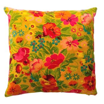 Mustard floral velvet cushion cover 45x45cm