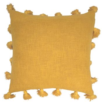 Mustard cushion with tassels 45x45cm