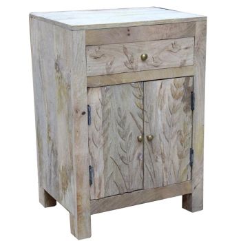 2 drawer sandblasted bedside in bird design