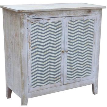 2 drawer whitewashed cabinet with Grey/White bone chevron design 82(w)x80(h)x36(d)