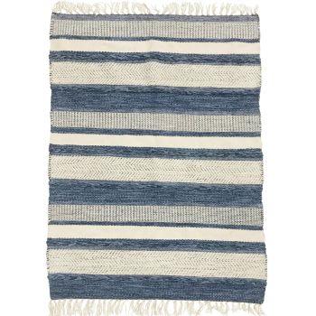 Striped blue/white cotton kilim rug 90x150 cm