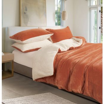 2 in 1 Teddy Sherpa  Quilt Cover Set and Blanket single size terracotta