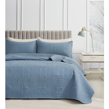 Lisbon Quilted 3 Pieces Embossed Coverlet Set-queen/double blue