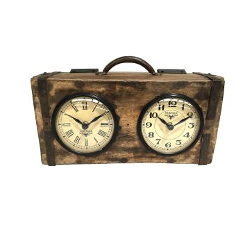 Table Clock - Brick Mould Dual Dial