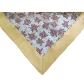 Gold Poinsettia Sheer Organza Glitter Table Cloth 150 x 305 cm