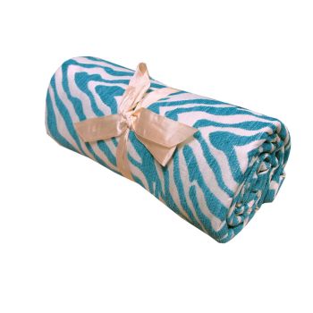 Zebra Chenille Textured Throw Rug Aqua