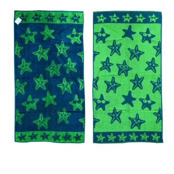 Jacquard Velour Reversible Beach Towel Blue Stars