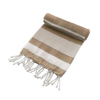 Cotton Rich Large Turkish Beach Towel with Tassels 80cm x 155cm Brown