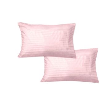 600TC Pair of Wide Self Striped Standard Pillowcases Pink