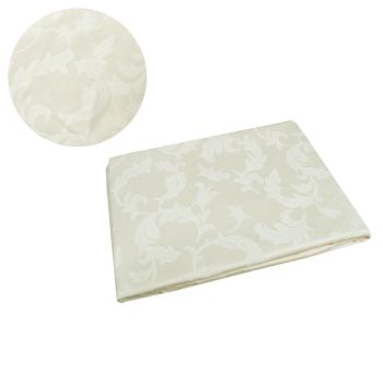 Damask Jacquard Polyester Tablecloth 180cm Round Small Leaf Cream