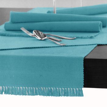 Hoydu Cotton Ribbed Table Runner 45cm x 150cm - AQUA