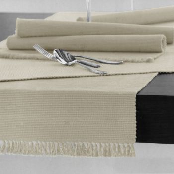 Hoydu Cotton Ribbed Table Runner 45cm x 150cm - PEBBLE