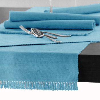 Hoydu Cotton Ribbed Table Runner 45cm x 200cm - SKY BLUE