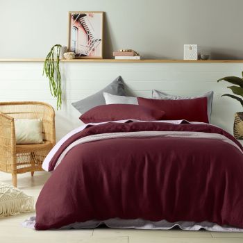 Vintage Design Homewares 100% Linen Merlot Quilt Cover Set Single