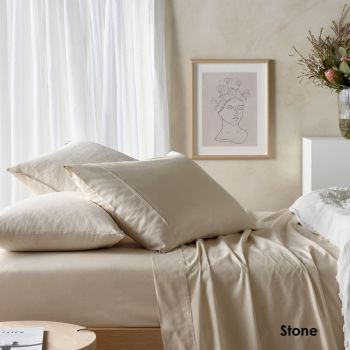 Vintage Design Homewares 225TC Cotton Eucalyptus Sheet Sets Stone King