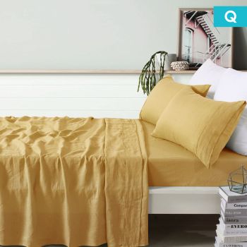 Vintage Design Homewares 100% Linen Ochre Sheet Set Queen