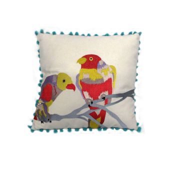 J.Elliot Home Parakeet Bird Embroidered &amp; Filled Cushion 43 x 43 cm