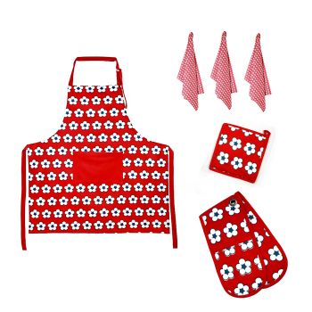 IDC Homewares 6 Pce Cotton Bud Cotton Kitchen Set Red