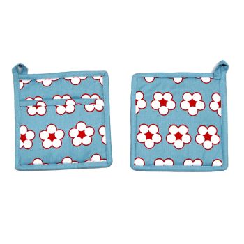 IDC Homewares Set of 2 Cotton Bud Blue Pot Holders