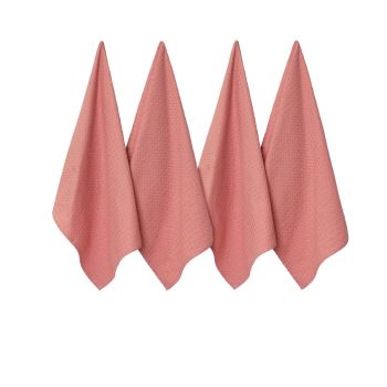 J Elliot Home Waffle Set of 4 Cotton Tea Towels 50 x 70 cm Clay Pink