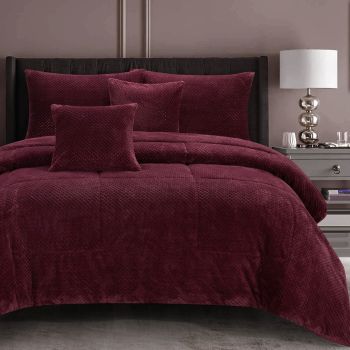 Ramesses Waffle Fleece Burgundy 3 Pcs Comforter Set King