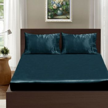 Ramesses Casablanca Satin Fitted Sheet Combo Set Teal Queen