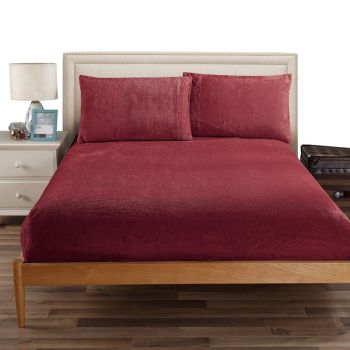 Ramesses Teddy Fleece Fitted Sheet Combo Set Burgundy King