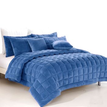 Alastairs Augusta Faux Mink Quilt / Comforter Set Denim Double