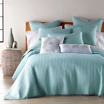 Jenny Mclean Clavo Pompom Blue 3 Piece 100% Cotton Coverlet Set Queen