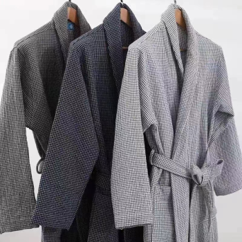 Luxury Bathrobe - Elegant Classic style Checks Range Color Navy Blue Size L