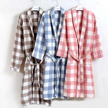 Luxury Bathrobe - Elegant Classic style Middle Checks Range Color Maya Blue Size XL