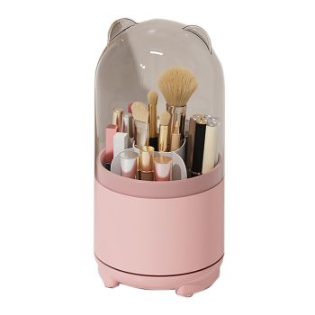 360Â° Rotating Makeup Brush Bucket Transparent Dust-proof Cosmetic Storage Box(pink)