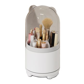 360Â° Rotating Makeup Brush Bucket Transparent Dust-proof Cosmetic Storage Box(White)