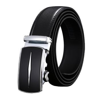 Adjustable Slide Genuine Leather Belt Men's Plate Reversible Buckle Business Dress Belts (FB8603#38)