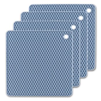 4 Pack Multi Purpose Silicone Insulation Mat Heat-Resistant Dishes Pads(Light Blue)