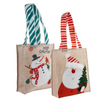 2Pcs Set Christmas Gift Bags Sackcloth Festive Cartoon hand gift bags 