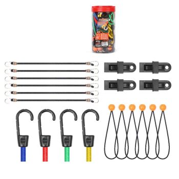 30-Piece Premium Bungee Cord Assortment Includes 10â€ to 40â€ Bungee Cords, Canopy Ties & Tarp Clips