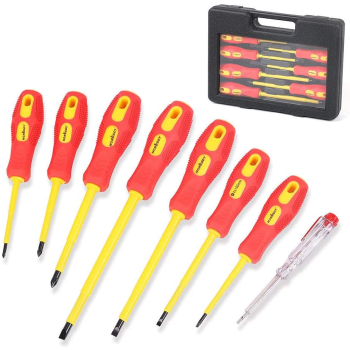 8Pc Insulated Screwdriver Set Magnetic Slotted Phillips Electricians With Case