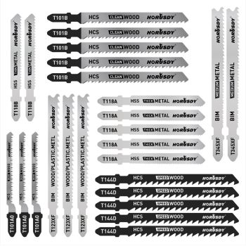 25Pc T-shank Jig Saw Blades Set For Wood Plastic Metal Sheet Cutting BIM HSS HCS